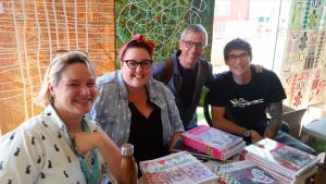 So much knowledge and expertise is shared at the Teachers Tent! Pictured here are (L-R) Sarah Fielke, Tula Pink, Joe Cunningham, and me!)